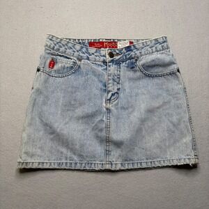 Mudd Denim Mini Skirt Womens Size 3 Light Wash Vintage Y2K Low Rise Raw Hem‎